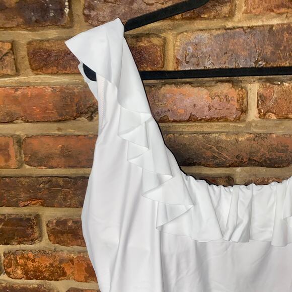 New J. Crew White Ruffle Scoop Back One-Piece Swim Bathing Suit Women's Size 24 - Picture 3 of 6